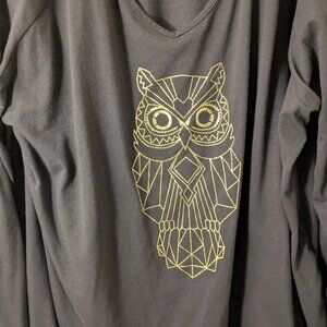 Plus Size 5X Golden Owl Long Sleeved Ruched Long Sleeved T Shirt